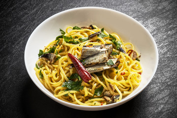 アンチョビのパスタ　Pasta Italian food of the anchovy