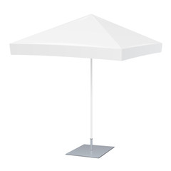 Promotional Square Advertising Outdoor Garden White Umbrella Parasol. Mock Up, Template. Illustration Isolated On White Background. Ready For Your Design. Product Advertising. Vector EPS10