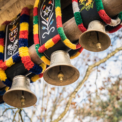 Traditional colorful cow bells.