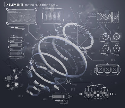 black and white infographic elements. HUD UI for business app. Futuristic user interface. Abstract virtual graphic touch user interface. UI hud infographic interface screen monitor set web