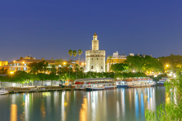 Fototapeta na wymiar Sevilla. Golden Tower at night.