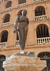 Plaza de toros de Valencia bullring with toreador statue