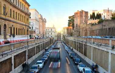 Traffic in Rome; long exposition for speed effect. - 132146909