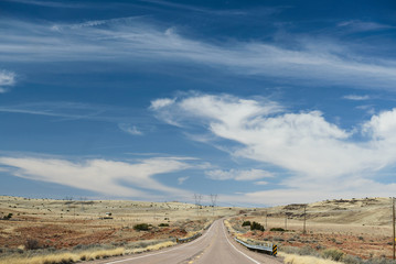 Long road and beautiful sky rural area