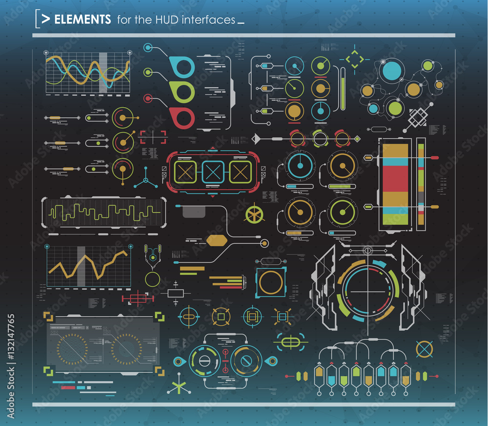 Poster set of black and white infographic elements. head-up display elements for the web and app. futuristi