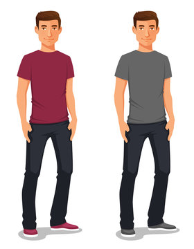 Cartoon Illustration Of A Handsome Young Man In Casual Clothes