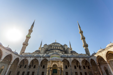 Fototapeta na wymiar Inner courtyard Architecture of Sultan Ahmet Mosque (Blue Mosque) Turkey.