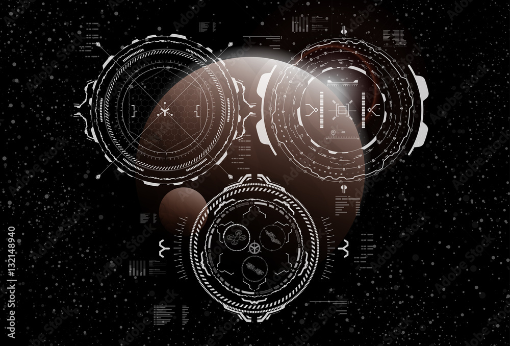 Poster head-up display elements for the spaceship interface. futuristic user interface. hud elements for we