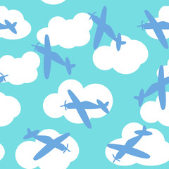 Baby boy seamless pattern with  airplanes silhouettes