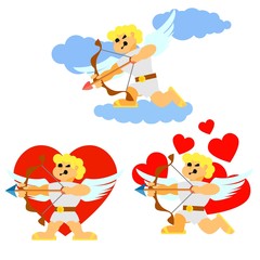 cupid flying angel with a bow vector flat icons