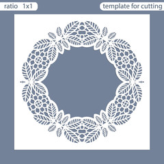 Laser cut wedding invitation card template.  Cut out the paper card with lace pattern.  Greeting card template for cutting plotter. Photo frame are laser cut from a plate. Vector.