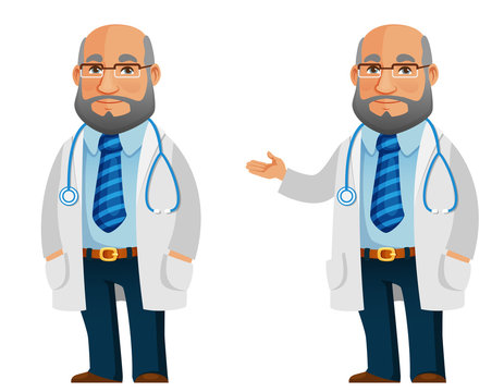 funny cartoon illustration of a friendly doctor