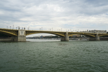 Fototapeta na wymiar View of Budapest (Hungary) with bridge and Danube River