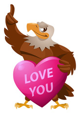 Eagle with a great love. Cartoon styled vector illustration. Elements is grouped for easy edit. No transparent objects.