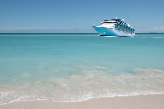 Cruise ship on beautiful Caribbean Sea.