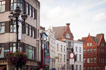 detail of buildings in a row in dublin ireland
