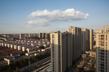 Fototapeta na wymiar High angle view of skyscrapers