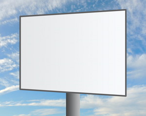 Fototapeta premium White billboard with blank space for text on background of cloudy sky mock up design template.