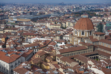 Fototapeta na wymiar Beautiful aerial view of Florence from the observation platform Duomo, Cathedral Santa Maria del Fiore.