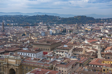 Fototapeta na wymiar Beautiful aerial view of Florence from the observation platform Duomo, Cathedral Santa Maria del Fiore.