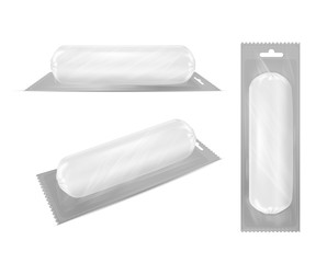 White empty plastic packaging with sausage