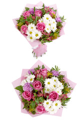 Bright buketny composition from fresh flowers, the white isolated background