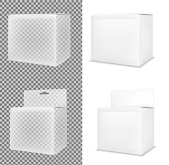 Realistic white paper or plastic packaging box with hanging hole