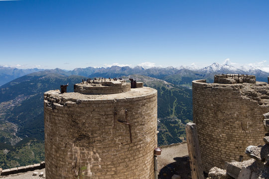 panorama from Mont Chaberton with ruined artillery