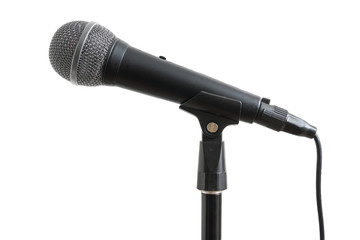 Microphone on stand isolated on white background.