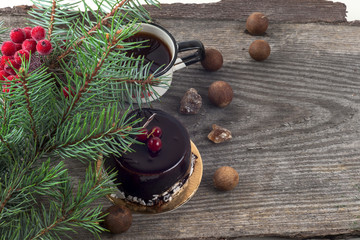 Festive tea party. Happy Christmas cake