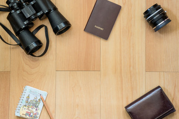 Binoculars passport wallet adventure.