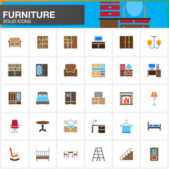 Fototapeta premium Furniture vector icons set, Home Interior modern solid symbol collection, pictogram pack isolated on black, colorful logo illustration