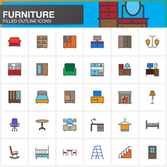 Furniture line icons set, Home Interior filled outline vector symbol collection, linear pictogram pack isolated on white, colorful logo illustration