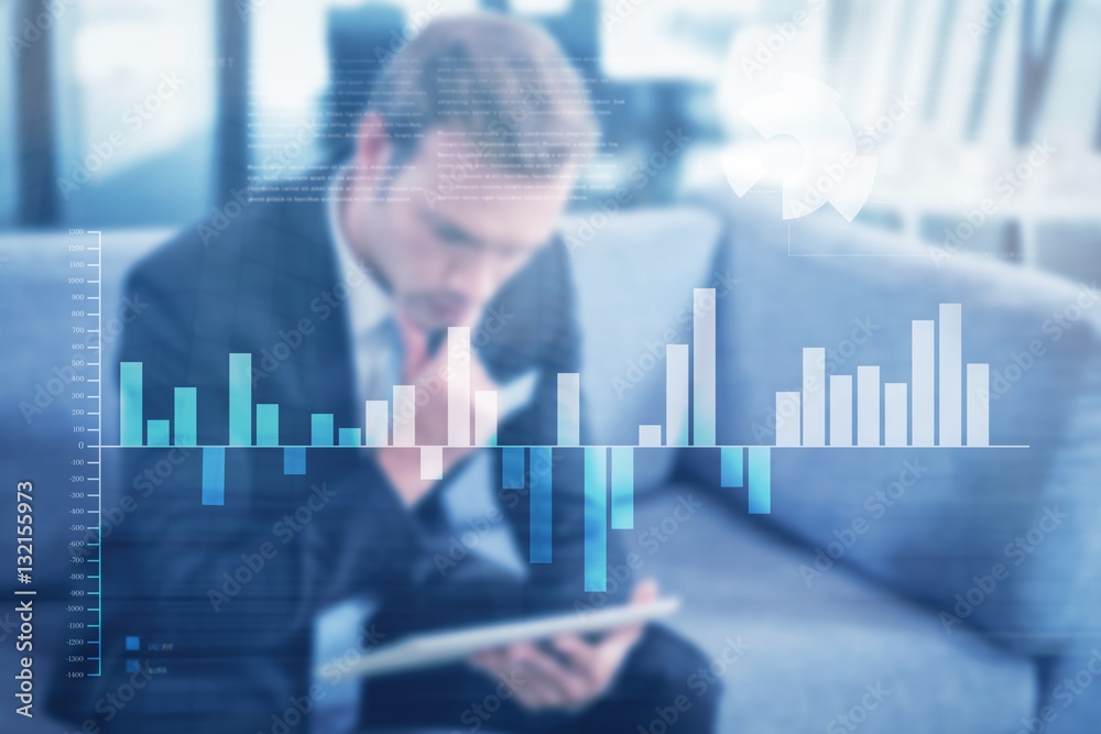 Poster composite image of business interface with graphs and data
