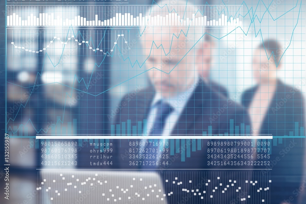 Poster composite image of business interface with graphs and data