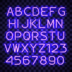 Glowing Blue Neon Alphabet.