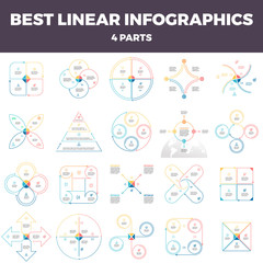 Business infographics. Linear infographic elements with 4 steps, options, parts.
