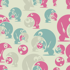 Seamless pattern with funny cute monsters. Vector