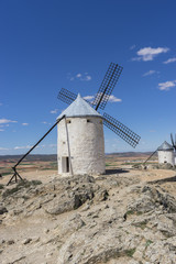 Windmill, White wind mills for grinding wheat. Town of Consuegra