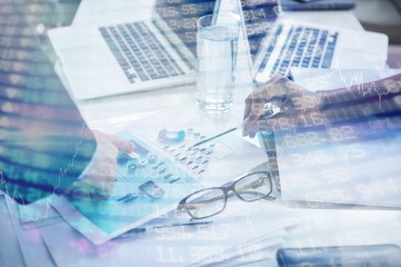 Composite image of stocks and shares