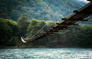 Foto op Plexiglas The bridge across the river. Natural landscape with mountains. © meteoritka