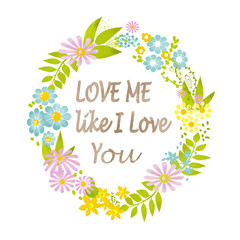 Valentines Day floral wreath with text