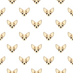 Seamless vector pattern with chihuahua. Dog head flat icon repeating background for textile design, wrapping paper, wallpaper or scrapbooking.