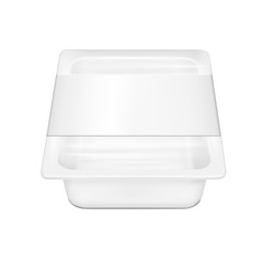 White empty plastic container for cheese. Packaging for meat