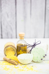 SPA still life on white wooden backgroun