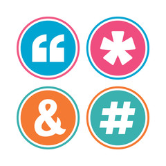 Fototapeta premium Quote, asterisk footnote icons. Hashtag symbol.
