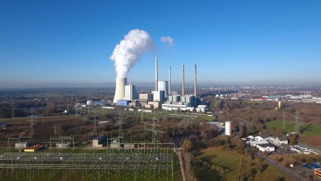 Coal power station Staudinger, Germany - panoramic aerial view