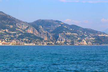 Fototapeta na wymiar Beautiful sea view of Menton on the French Riviera, border of Fr