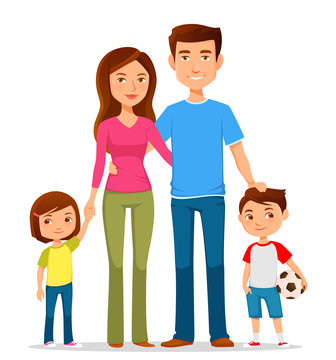 cute cartoon family in colorful clothes