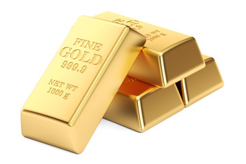 Gold ingots, 3D rendering